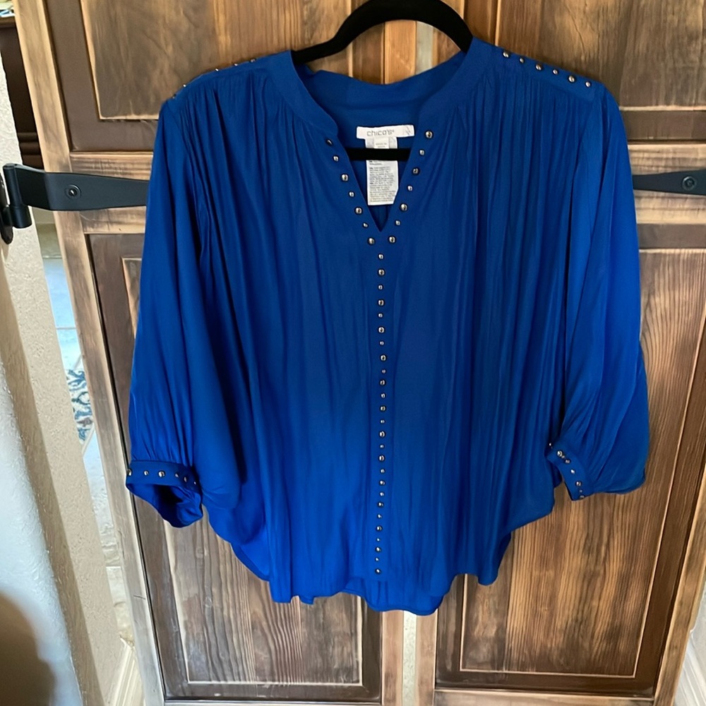 Blue studded blouse by Chico. Size 1